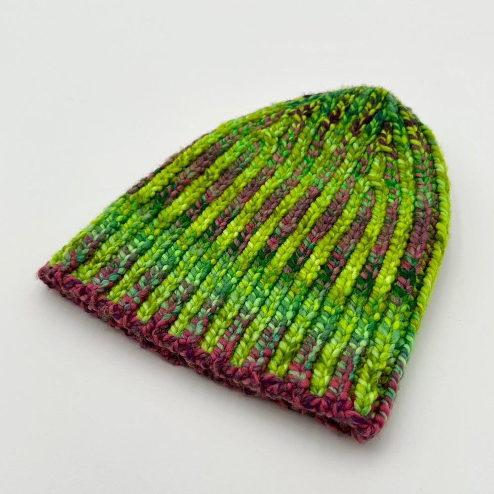 Gradient Neon Green Pink Reversible Brioche Ribbed Hat